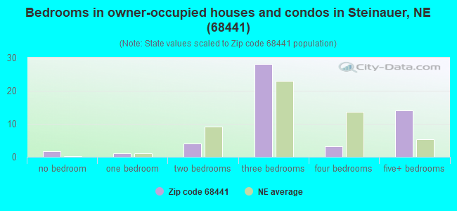 Bedrooms in owner-occupied houses and condos in Steinauer, NE (68441) 