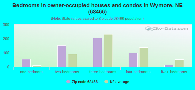 Bedrooms in owner-occupied houses and condos in Wymore, NE (68466) 