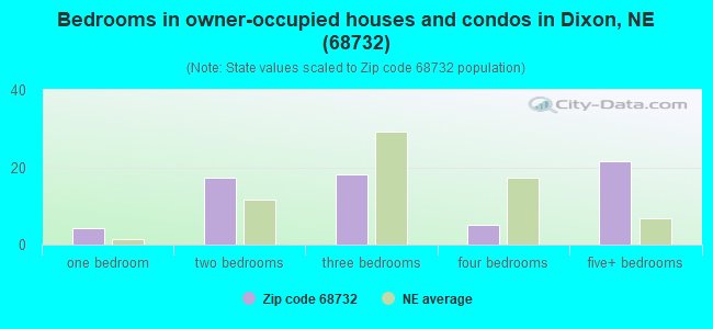 Bedrooms in owner-occupied houses and condos in Dixon, NE (68732) 
