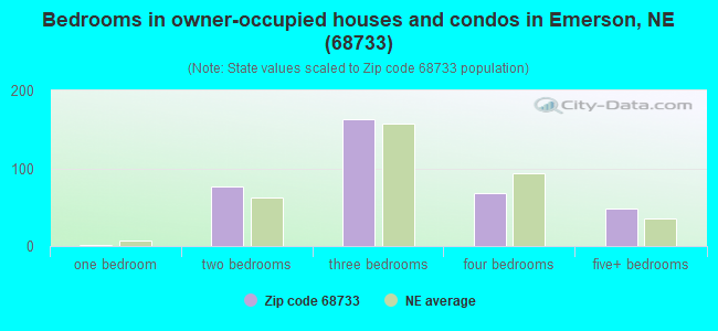 Bedrooms in owner-occupied houses and condos in Emerson, NE (68733) 