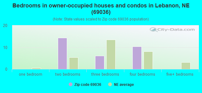 Bedrooms in owner-occupied houses and condos in Lebanon, NE (69036) 