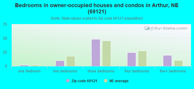 Bedrooms in owner-occupied houses and condos in Arthur, NE (69121) 