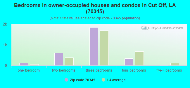 Bedrooms in owner-occupied houses and condos in Cut Off, LA (70345) 