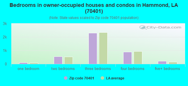Bedrooms in owner-occupied houses and condos in Hammond, LA (70401) 