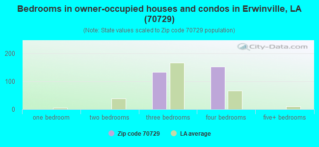 Bedrooms in owner-occupied houses and condos in Erwinville, LA (70729) 