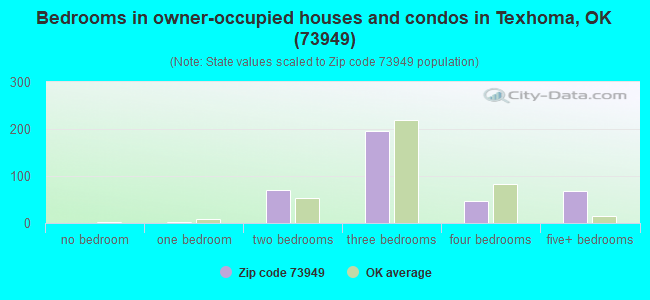 Bedrooms in owner-occupied houses and condos in Texhoma, OK (73949) 