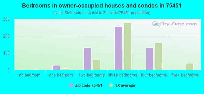Bedrooms in owner-occupied houses and condos in 75451 