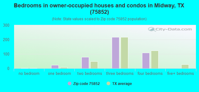 Bedrooms in owner-occupied houses and condos in Midway, TX (75852) 