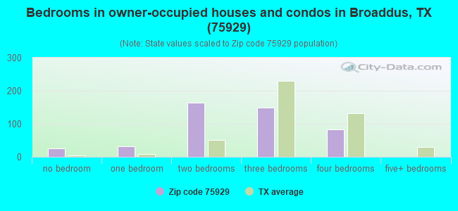 Bedrooms in owner-occupied houses and condos in Broaddus, TX (75929) 