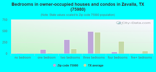 Bedrooms in owner-occupied houses and condos in Zavalla, TX (75980) 
