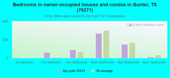 Bedrooms in owner-occupied houses and condos in Gunter, TX (76271) 