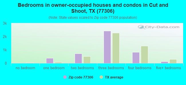 Bedrooms in owner-occupied houses and condos in Cut and Shoot, TX (77306) 