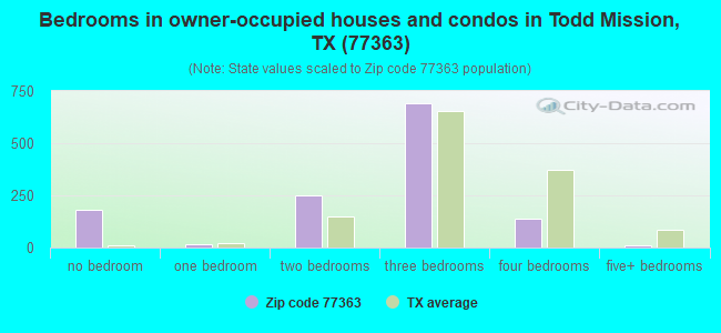 Bedrooms in owner-occupied houses and condos in Todd Mission, TX (77363) 