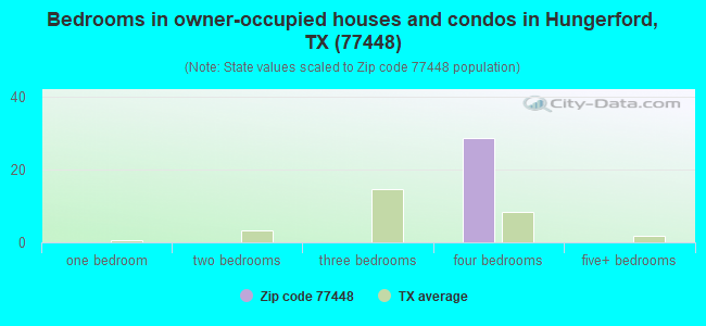 Bedrooms in owner-occupied houses and condos in Hungerford, TX (77448) 