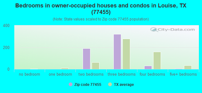 Bedrooms in owner-occupied houses and condos in Louise, TX (77455) 