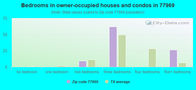 Bedrooms in owner-occupied houses and condos in 77969 