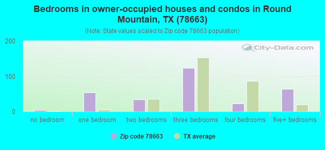 Bedrooms in owner-occupied houses and condos in Round Mountain, TX (78663) 