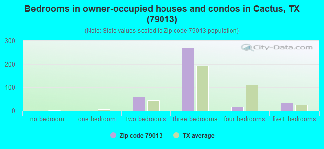 Bedrooms in owner-occupied houses and condos in Cactus, TX (79013) 