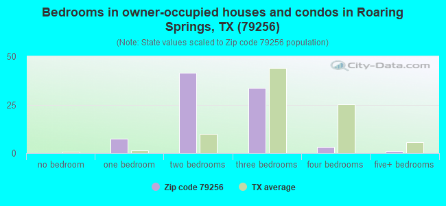 Bedrooms in owner-occupied houses and condos in Roaring Springs, TX (79256) 