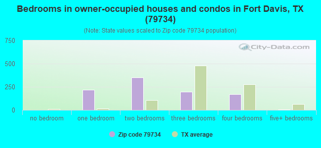 Bedrooms in owner-occupied houses and condos in Fort Davis, TX (79734) 