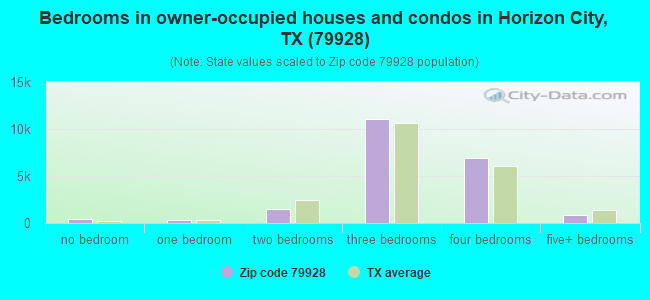 Bedrooms in owner-occupied houses and condos in Horizon City, TX (79928) 