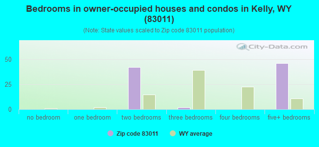 Bedrooms in owner-occupied houses and condos in Kelly, WY (83011) 