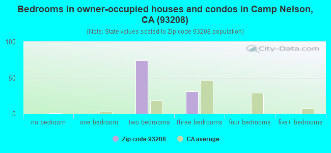 Bedrooms in owner-occupied houses and condos in Camp Nelson, CA (93208) 