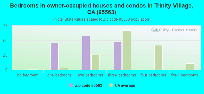 Bedrooms in owner-occupied houses and condos in Trinity Village, CA (95563) 