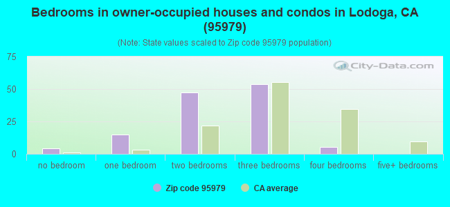 Bedrooms in owner-occupied houses and condos in Lodoga, CA (95979) 