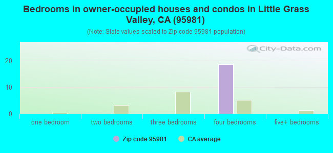 Bedrooms in owner-occupied houses and condos in Little Grass Valley, CA (95981) 