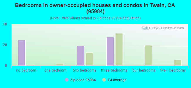 Bedrooms in owner-occupied houses and condos in Twain, CA (95984) 