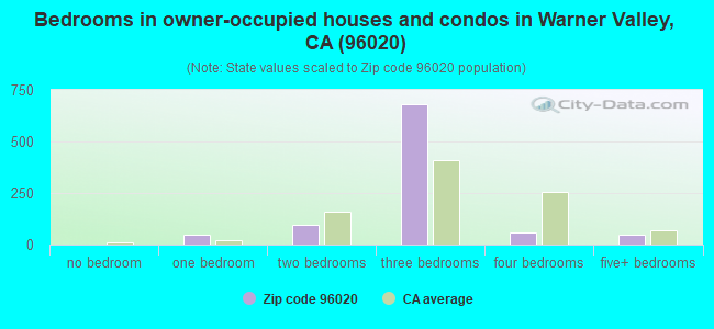 Bedrooms in owner-occupied houses and condos in Warner Valley, CA (96020) 