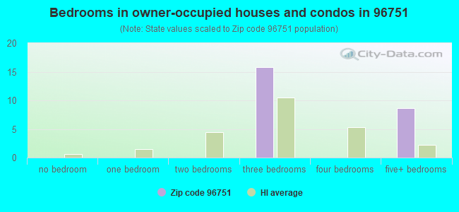 Bedrooms in owner-occupied houses and condos in 96751 