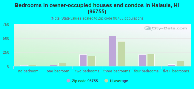 Bedrooms in owner-occupied houses and condos in Halaula, HI (96755) 