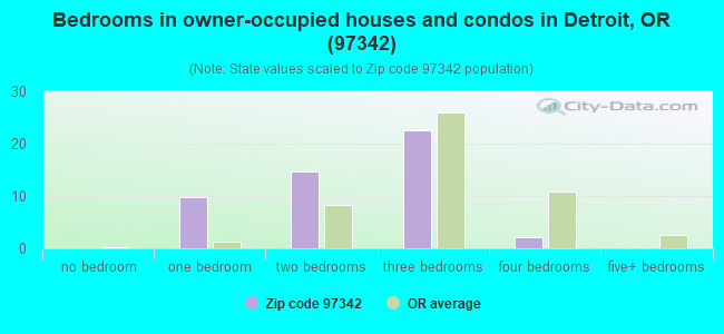 Bedrooms in owner-occupied houses and condos in Detroit, OR (97342) 