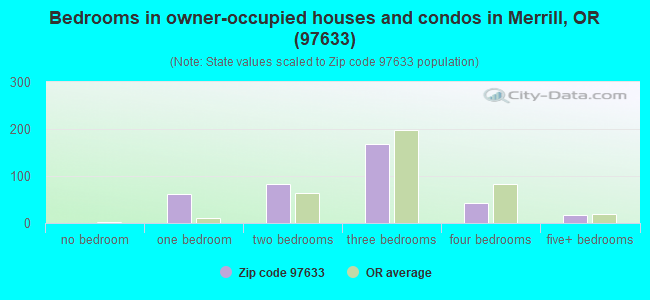Bedrooms in owner-occupied houses and condos in Merrill, OR (97633) 