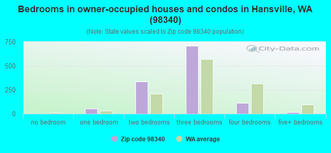 Bedrooms in owner-occupied houses and condos in Hansville, WA (98340) 