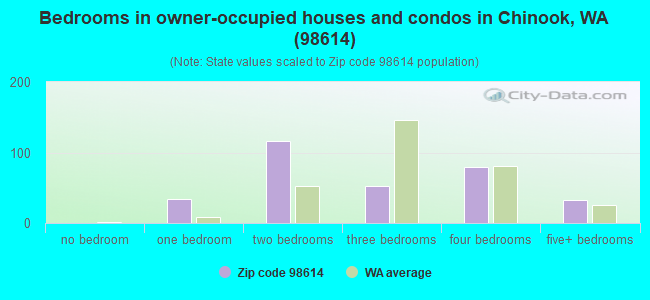 Bedrooms in owner-occupied houses and condos in Chinook, WA (98614) 