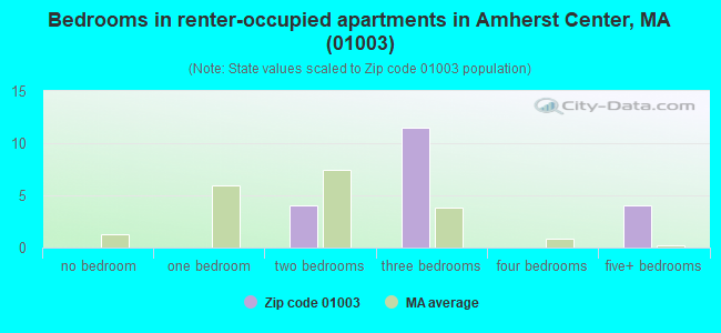 Bedrooms in renter-occupied apartments in Amherst Center, MA (01003) 