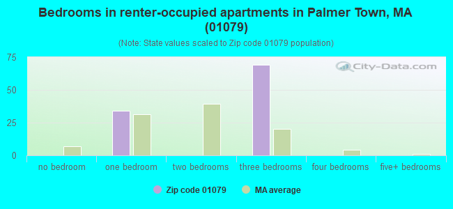 Bedrooms in renter-occupied apartments in Palmer Town, MA (01079) 