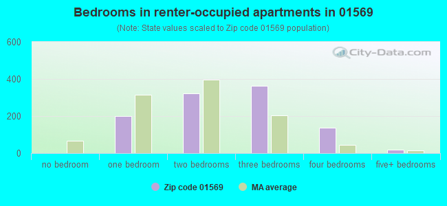 Bedrooms in renter-occupied apartments in 01569 