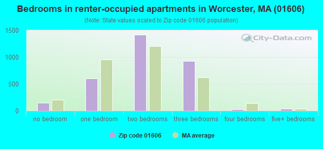 Bedrooms in renter-occupied apartments in Worcester, MA (01606) 
