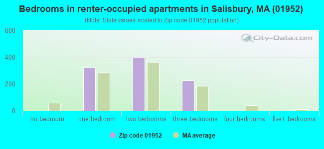 Bedrooms in renter-occupied apartments in Salisbury, MA (01952) 