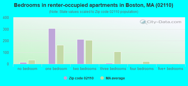 Bedrooms in renter-occupied apartments in Boston, MA (02110) 