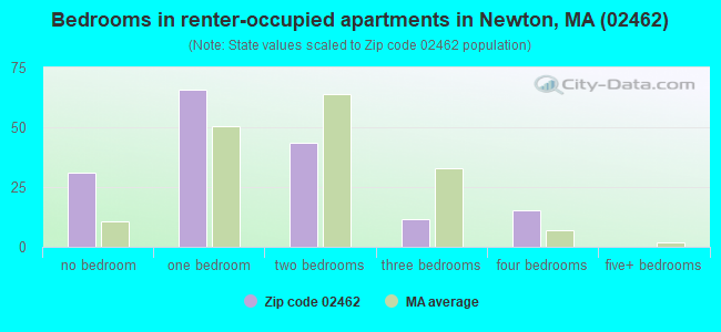 Bedrooms in renter-occupied apartments in Newton, MA (02462) 