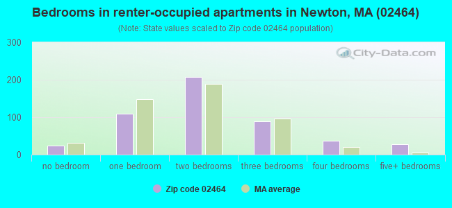 Bedrooms in renter-occupied apartments in Newton, MA (02464) 