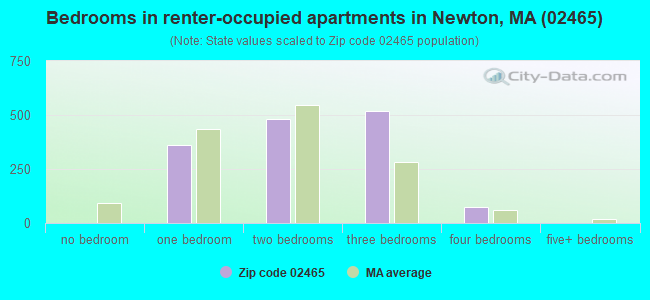 Bedrooms in renter-occupied apartments in Newton, MA (02465) 