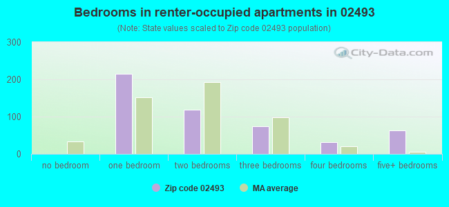 Bedrooms in renter-occupied apartments in 02493 