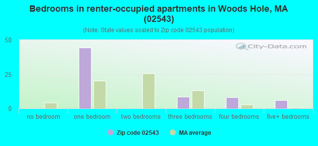 Bedrooms in renter-occupied apartments in Woods Hole, MA (02543) 