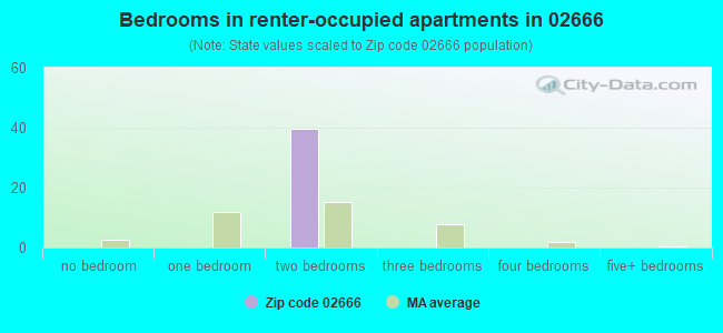 Bedrooms in renter-occupied apartments in 02666 